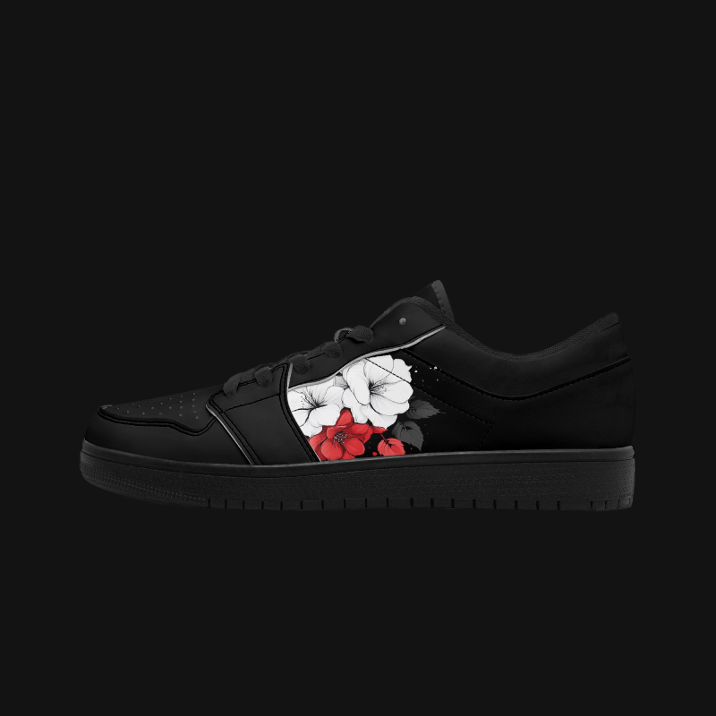 Low-Top Leather Sneakers - Black Sole / Flower